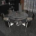 Modern Round Marble Dining Table Set With Six White Brown Chairs And Decorative Items 3d model