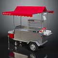 Playland Food Cart with Red Awning Silver Body Serving Window and Wheels