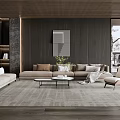 Modern Living Room Interior Design With Wooden Walls Sectional Sofa And Area Rug