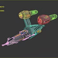 Futuristic Spaceship Model With Dual Engines Gray Metallic Body Blue Accents And Yellow Stripes