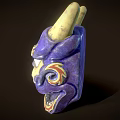 Purple Mask Decorative Ornament Set With Yellow Horns Red Eyebrows And Golden Eyes