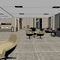 Modern Front Desk Reception Area With Reception Desk Comfortable Chairs And Large Windows 3d model