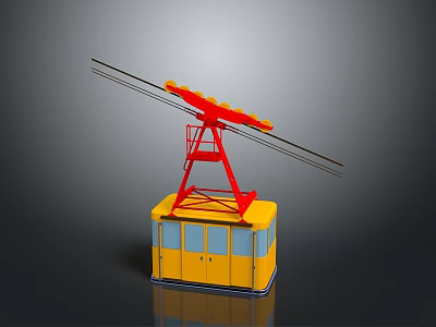 Red Cable Car Model With Yellow Cabin Blue Windows And Red Top Rail Structure 3d model