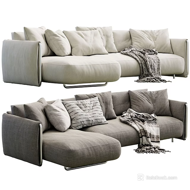 Modern Multi Seater Sectional Sofa With Decorative Pillows And Knitted Throw Blanket 3d model