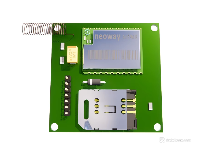 Neoway Circuit Board Module with Antenna SIM Card Slot and Electronic Components 3d model 