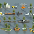 Modern Tree Planters With Creative Shapes And Green Landscape Elements 3d model