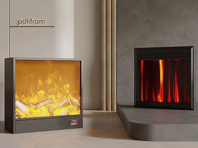 Modern Home Interior With Stylish Fireplaces Featuring Realistic Yellow Flame Wood Logs And Red Fire 3d model