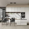 Modern Restaurant Open Kitchen Design With White Cabinets Marble Island Appliances And Dining Chairs