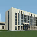 Modern Office Building With Green Lawn Industrial Tanks And Factory Structure