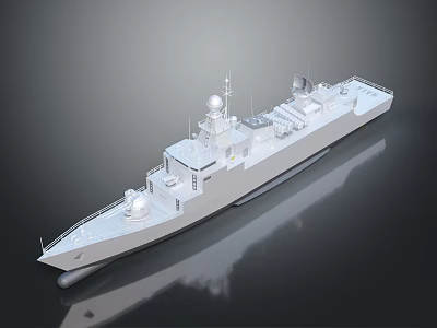 Modern White Warship Naval Vessel With Radar Systems And Deck Equipment 3d model