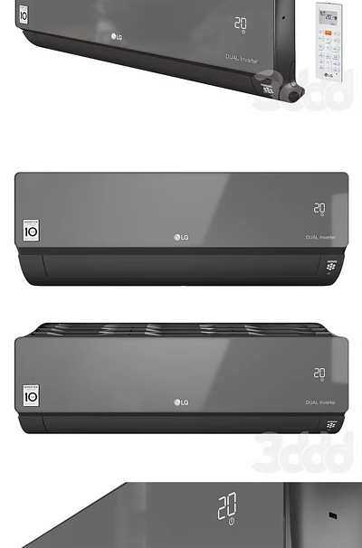 LG Dual Inverter Wall Mounted Air Conditioner Fan Featuring Gray Design And Temperature 3d model