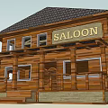 Traditional Wooden Saloon Building With Two Story Structure Black Roof And Porch Railing