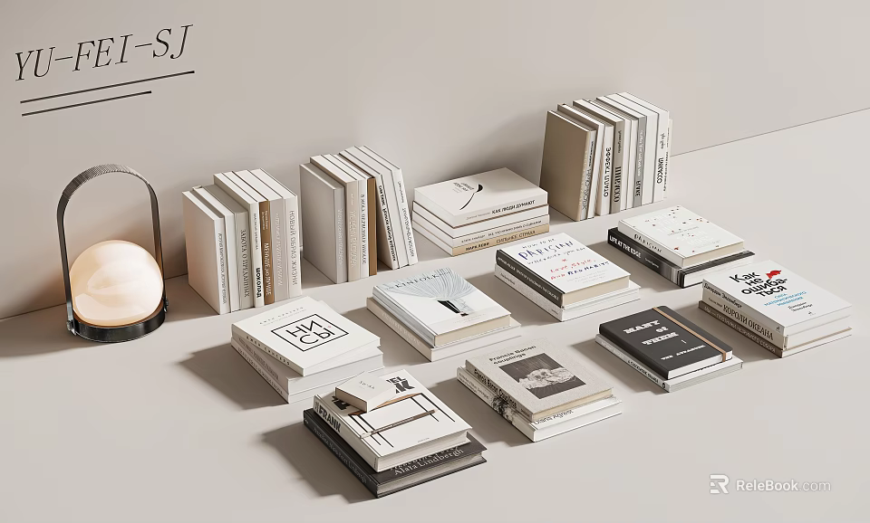 Stacked Books and Magazines Stylish Display with Modern Design Elements 3d model 