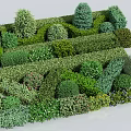 Diverse Shaped Shrubs In Garden Landscape With Trimmed Greenery And Varieties