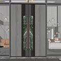 Modern Entrance Door Design With Glass Panels Marble Accent Wooden Frame And Greenery