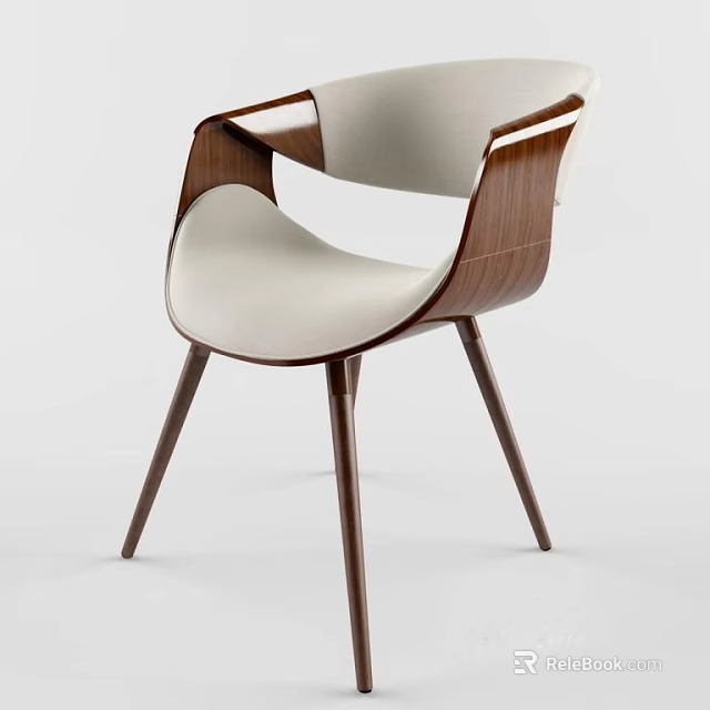 Modern Comfortable Accent Chair With White Cushion Wooden Armrests And Slim Legs Design 3d model 