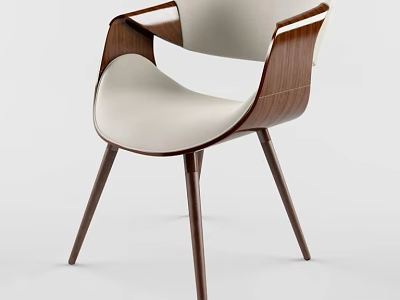 Modern Comfortable Accent Chair With White Cushion Wooden Armrests And Slim Legs Design 3d model