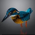 Vibrant Blue Kingfisher with Orange Belly Long Beak Red Feet on Dark Background Reflection