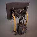 Industrial Computer Terminals With Screens On Stands And Cables In Industrial Design