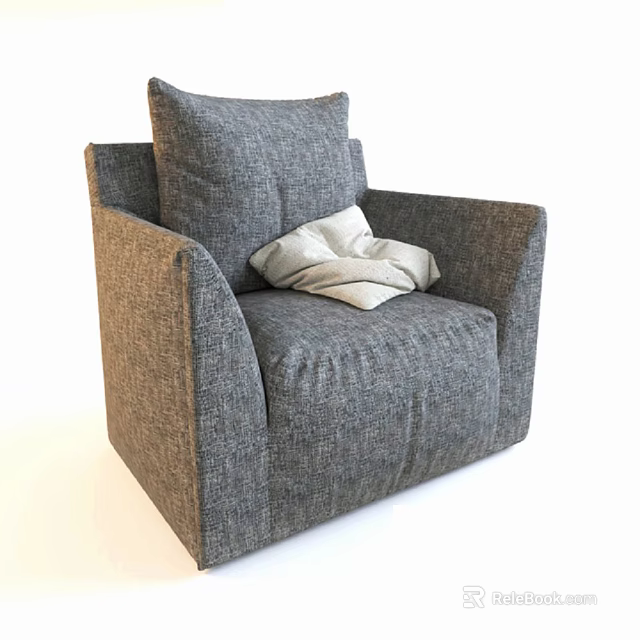 Modern Gray Fabric Single Sofa With Plush Cushions And Soft Throw Blanket 3d model