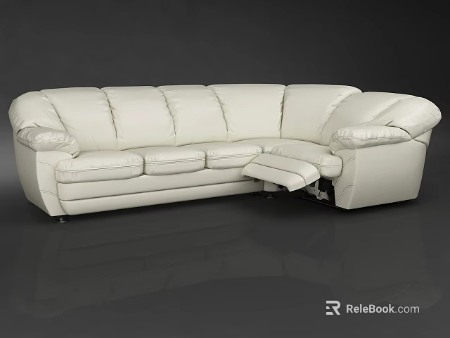 White Leather Sectional Multi Person Sofa With Reclining Function And Comfortable Seating 3d model