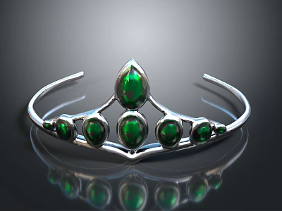 Elegant Silver Crown Decorative Accessory With Green Gemstones Inlaid Design 3d model