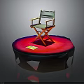 Wooden Director's Chair With Green Cushion On Red Circular Display Platform