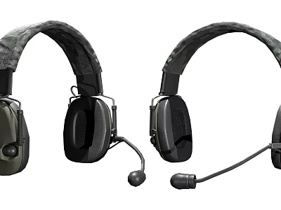 Over Ear Headphones With Camouflage Headband Black Earpads And Flexible Microphone Pair 3d model