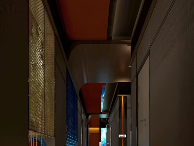 Elegant Modern Hotel Corridor Interior With Soft Lighting And Decorative Wall Finishes 3d model