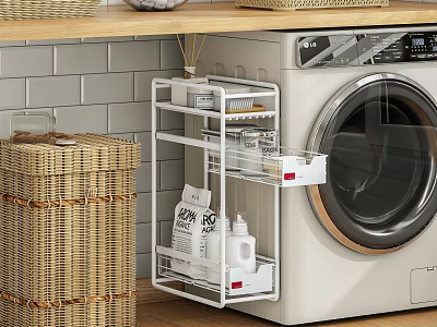 White Multi Layer Bathroom Storage Rack Next To Washing Machine 3d model
