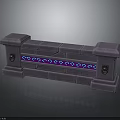 Gray Stone Balustrade With Purple Illuminated Band Blue Patterns And Metal End Accents