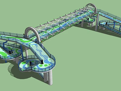 Modern Bridge Design With Glass Roof Multiple Curved Walkways And Structure 3d model