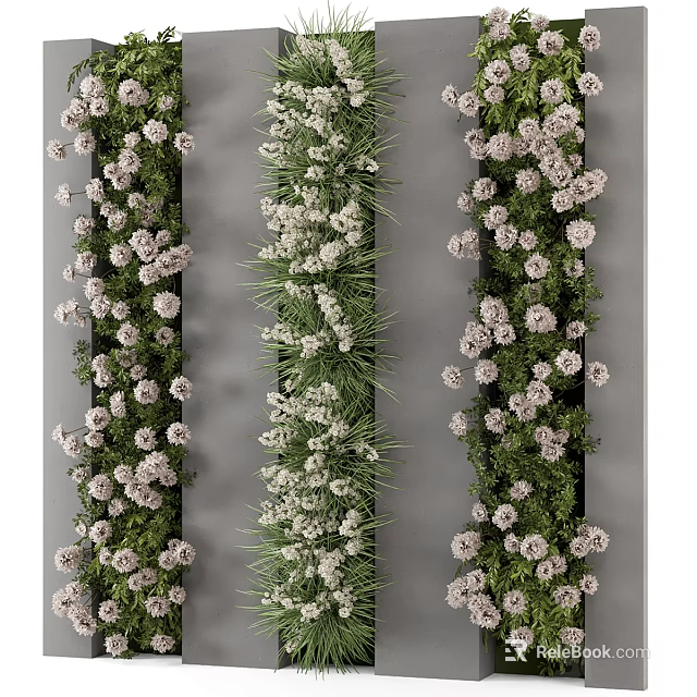 Vertical Greenery Wall With Diverse Flowers And Plants 3d model 