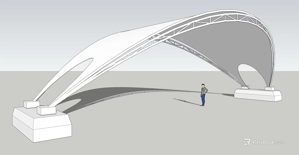 Large Scale Arched Tensile Membrane Structure Design With Steel Frame Support 3d model 