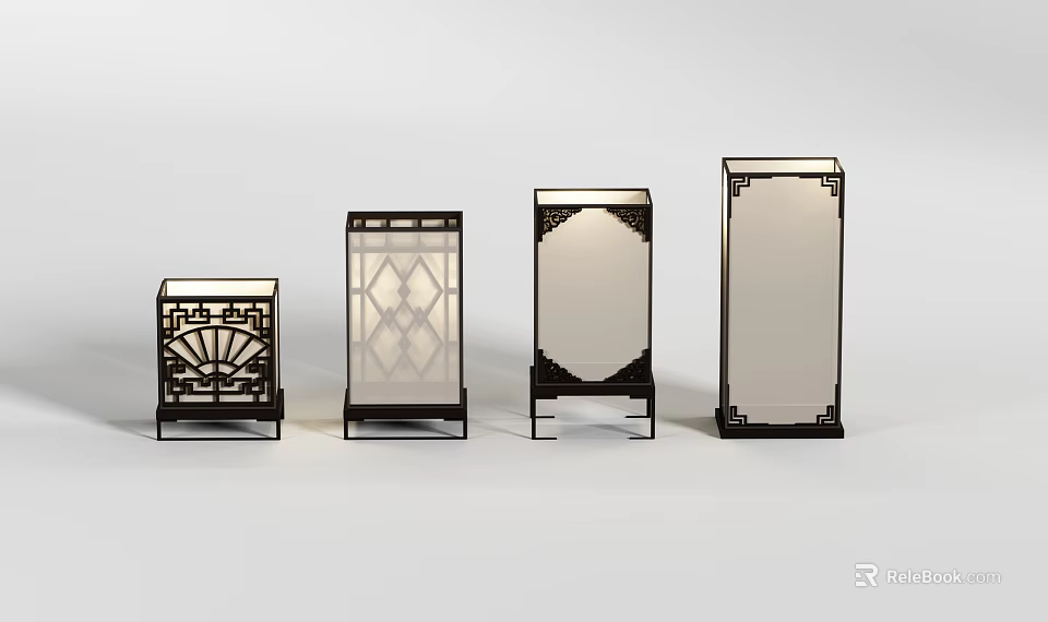 Elegant Floor Lamps Featuring Fan Shaped And Geometric Pattern Designs 3d model