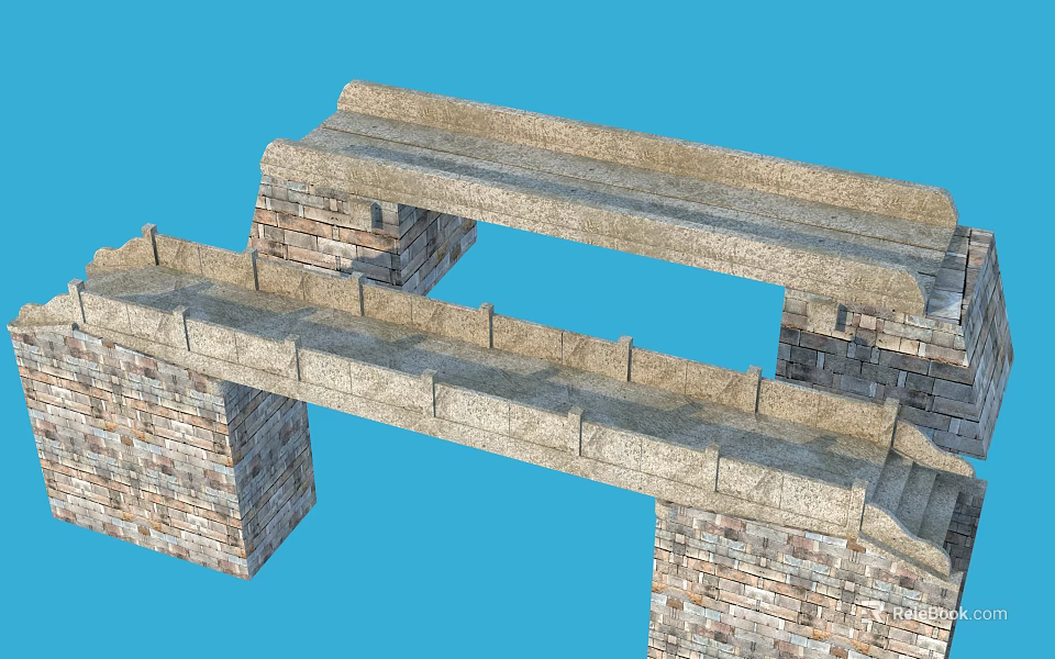 Ancient Style Stone Bridge With Masonry Railings And Arch Structure Design 3d model 