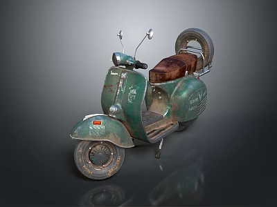 Vintage Green Scooter With Brown Seat And Retro Classic Design Features 3d model