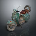 Vintage Green Scooter With Brown Seat And Retro Classic Design Features