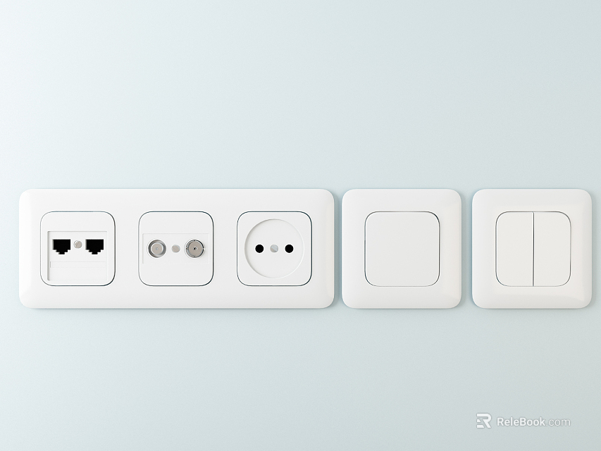White Wall Mounted Switch Panels With Double Button Socket And Dual Switch Designs 3d model 