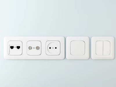 White Wall Mounted Switch Panels With Double Button Socket And Dual Switch Designs 3d model