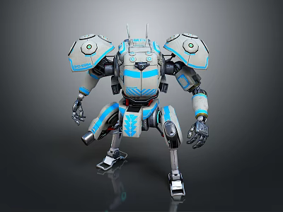 Futuristic Blue And White Robot Character With Mechanical Armor And Limbs 3d model