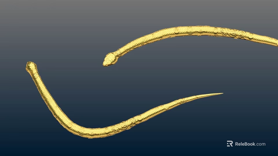 Two Golden Reptile Snakes with Curved Bodies on Dark Blue Background 3d model 