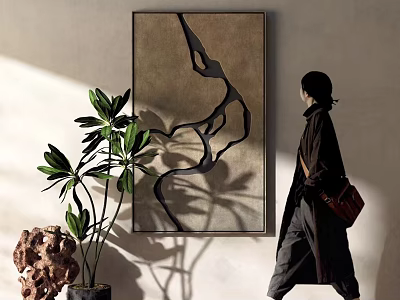 Modern Interior Decorative Ornament Set With Art Painting Green Plant And Sculpture 3d model