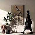 Modern Interior Decorative Ornament Set With Art Painting Green Plant And Sculpture