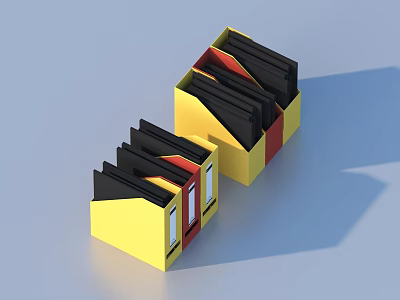 Organized Yellow Office Folders With Black Files And Red Divider Tabs 3d model