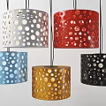 Modern Multicolored Cylindrical Pendant Lights With Polka Dot Cutout Design 3d model