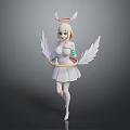 Angelic Game Movie Character with White Wings Halo and White Dress