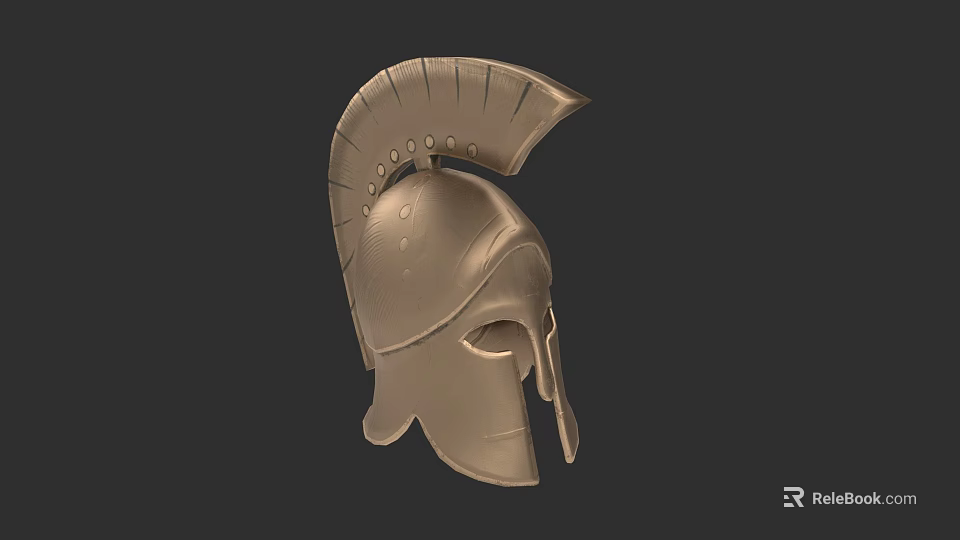 Ancient Greek Metallic Weapon Helmet With Crest And Face Guard Design 3d model 