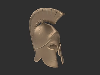 Ancient Greek Metallic Weapon Helmet With Crest And Face Guard Design 3d model