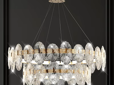 Sparkling Multi Layer Chandelier With Petal Shaped Glass And Gold Metal Frame 3d model
